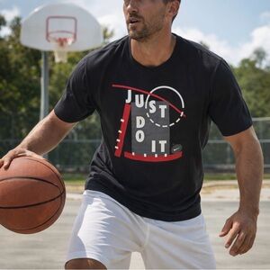 MEN'S BLACK NIKE "JUST DO IT" T-SHIRT GYM BASKETBALL SPORTS TRAINING SIZE LARGE